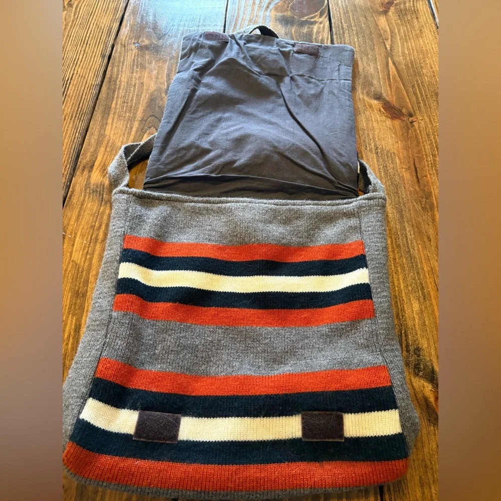Striped Gray and Orange Knit Messenger Bag